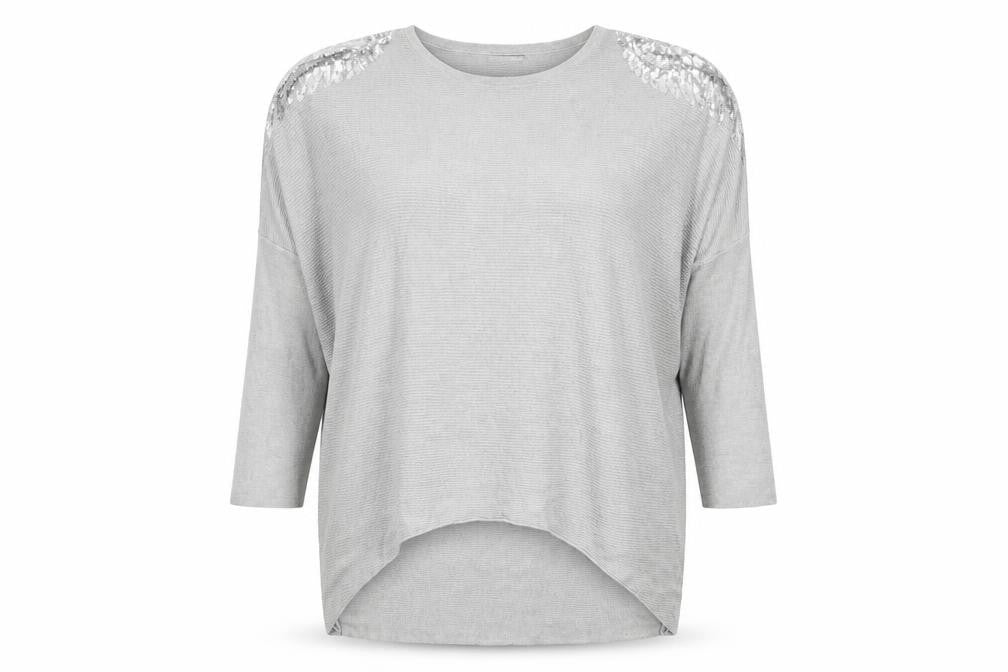 Studio Women's Grey Sequin Pullover Jumper One Size