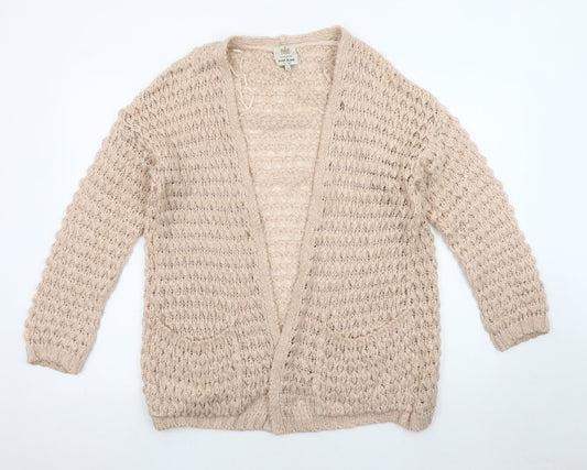 River Island Women's Beige Open-Knit Open Front Cardigan Size 10