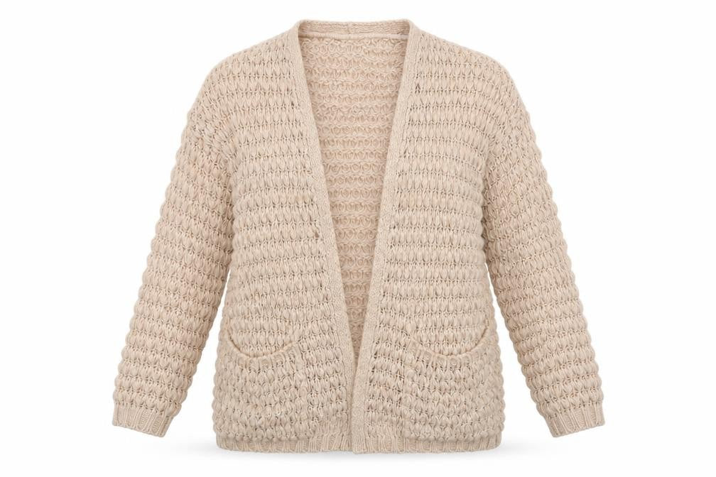River Island Women's Beige Open-Knit Open Front Cardigan Size 10