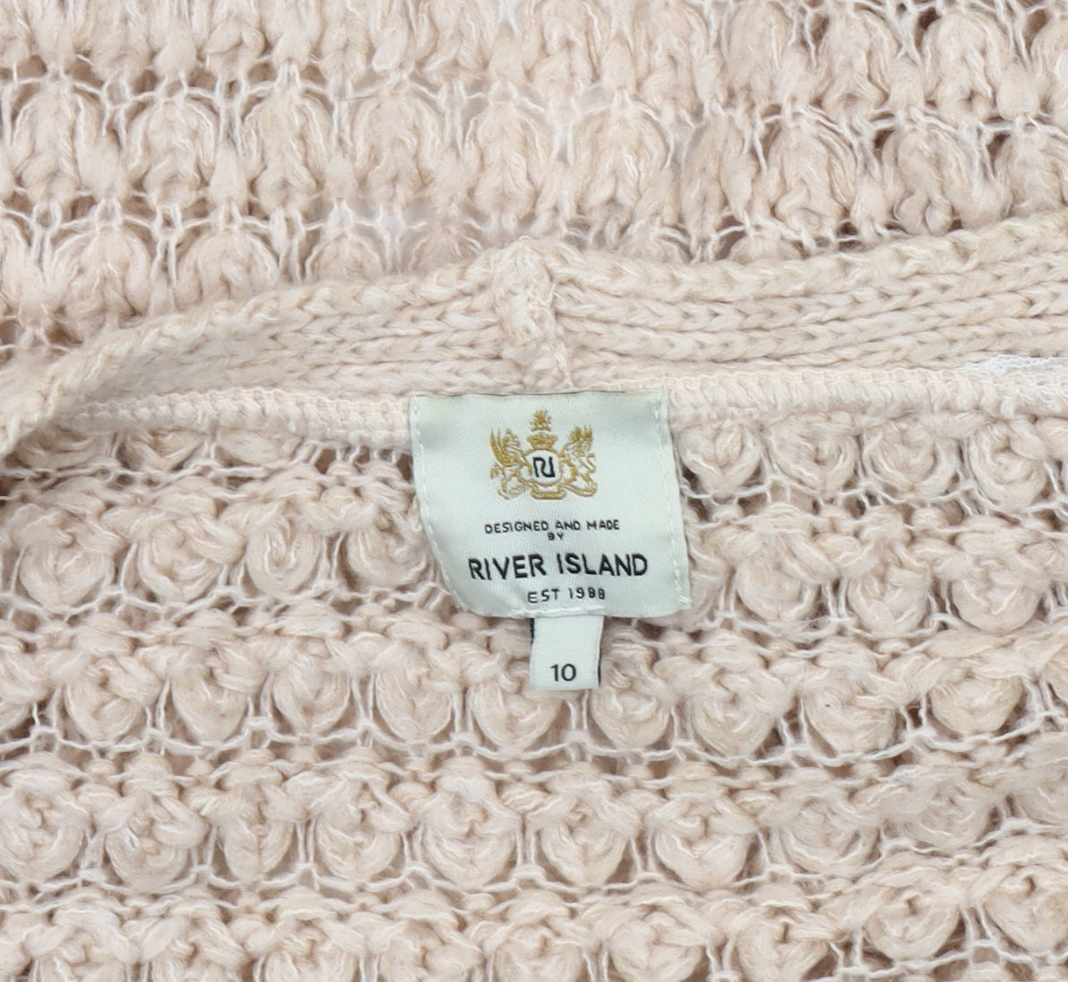 River Island Women's Beige Open-Knit Open Front Cardigan Size 10