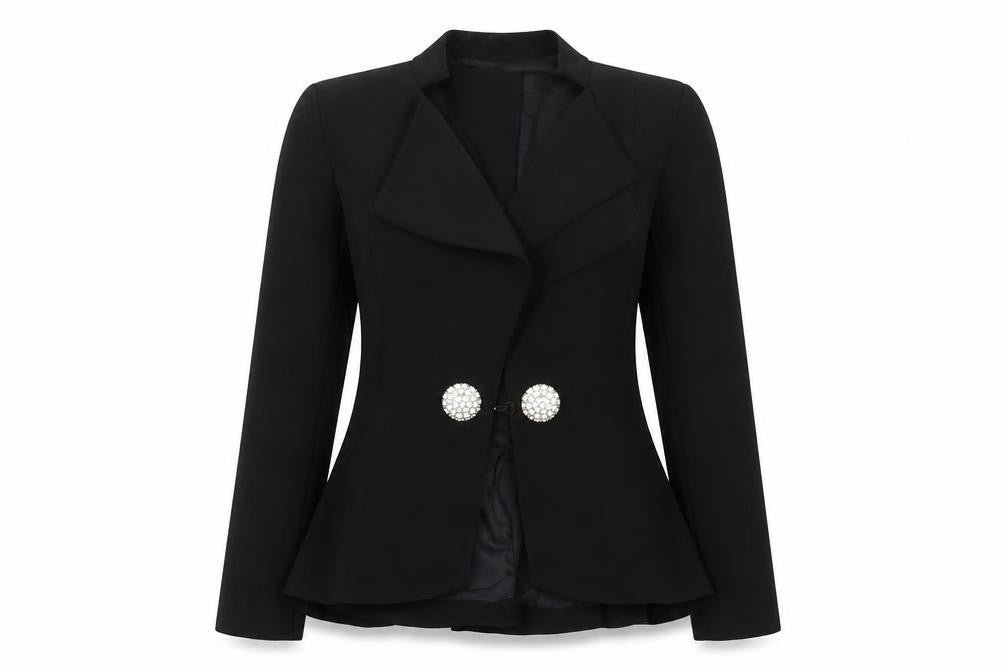 Anny Baby Black Women's Blazer M, Slim Fit, Button Accent