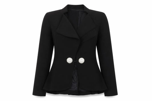 Anny Baby Black Women's Blazer M, Slim Fit, Button Accent
