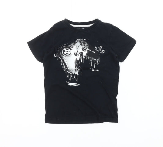 Blue Zoo Boys Black Graphic T-Shirt 7-8 Years Casual Short Sleeve