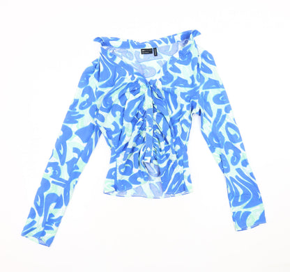 Additional front view of ASOS DESIGN Women's Blue Viscose V-Neck Long Sleeve Top