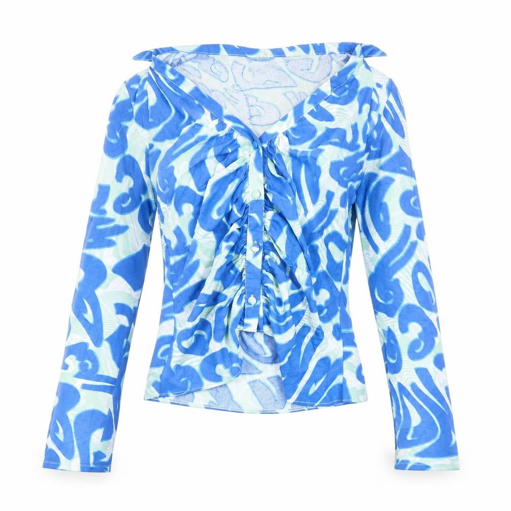 ASOS DESIGN Women's Blue Viscose V-Neck Long Sleeve Top