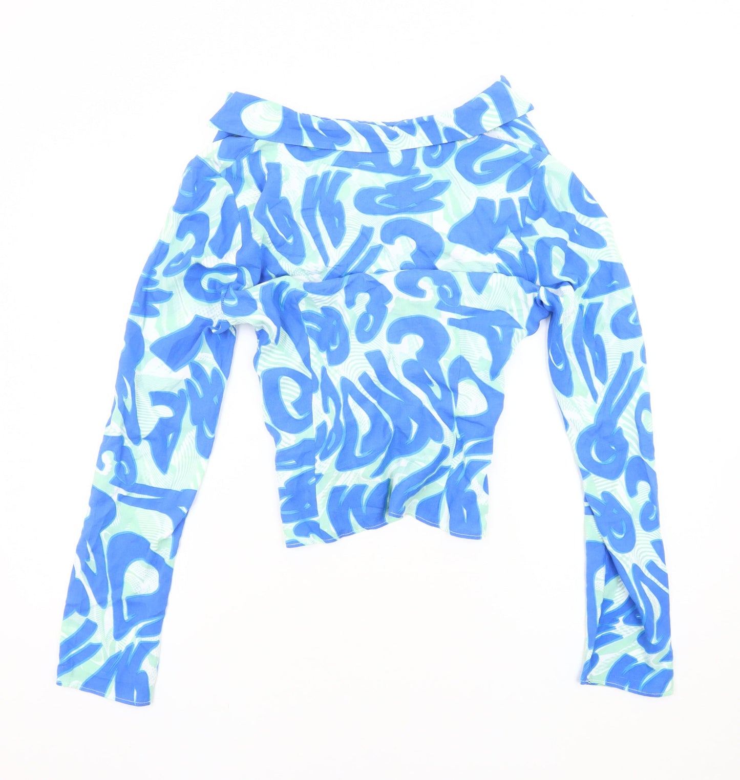 ASOS DESIGN Women's Blue Viscose V-Neck Long Sleeve Top