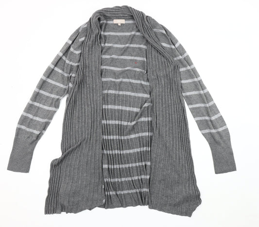Soon Women's Grey Striped Open Front Cardigan, Size 16