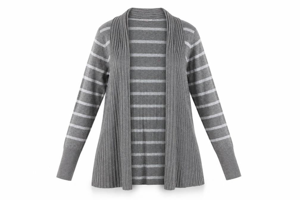 Soon Women's Grey Striped Open Front Cardigan, Size 16
