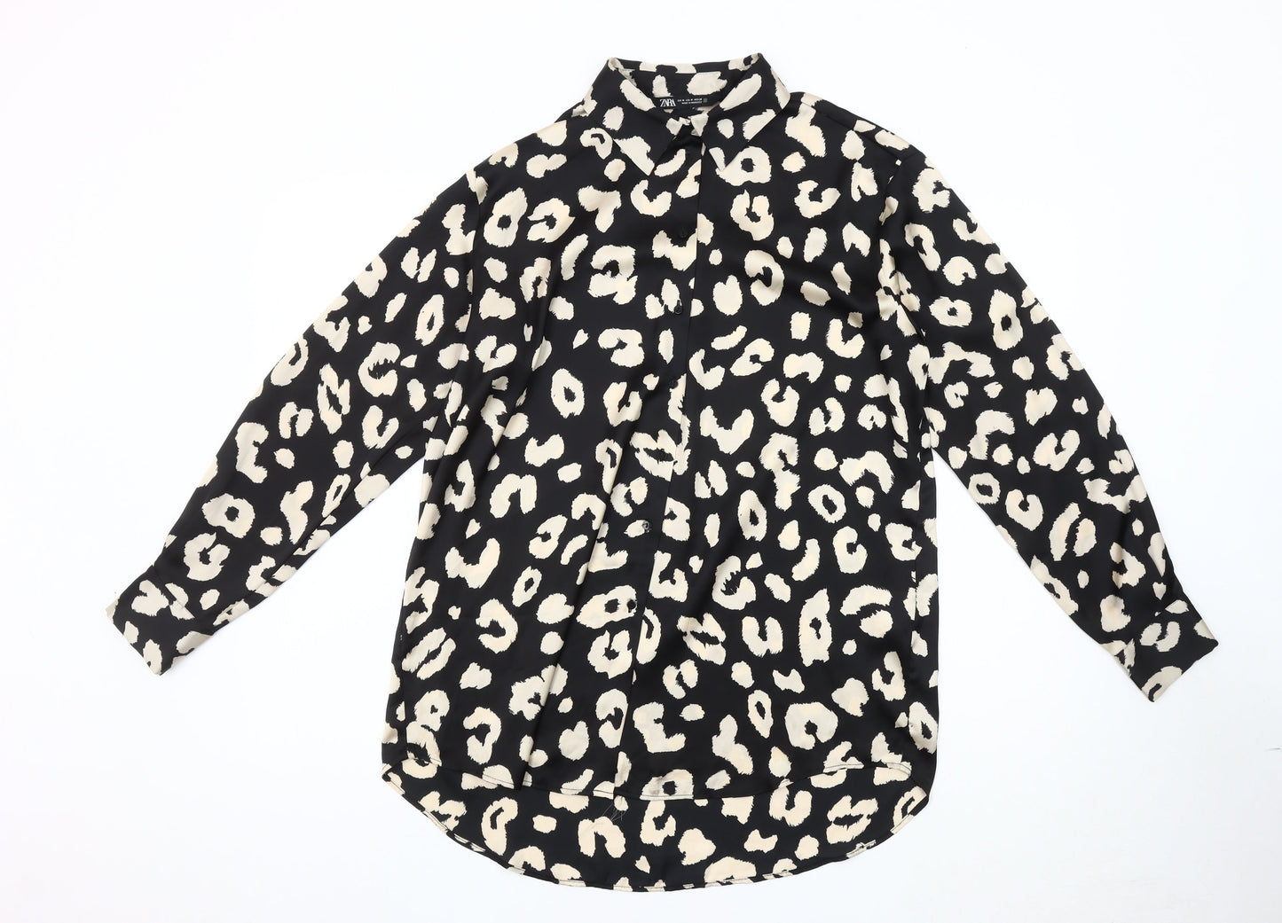 Zara Women's Black Animal Print Button-Up Shirt Size 12