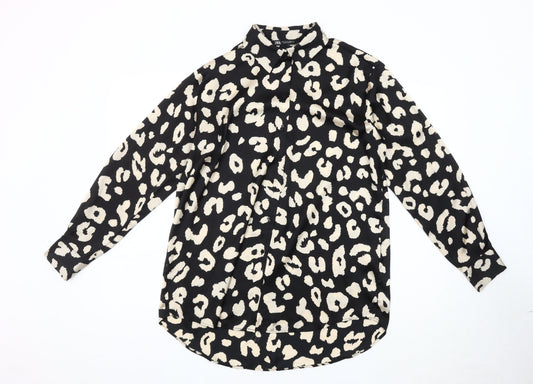 Zara Women's Black Animal Print Button-Up Shirt Size 12