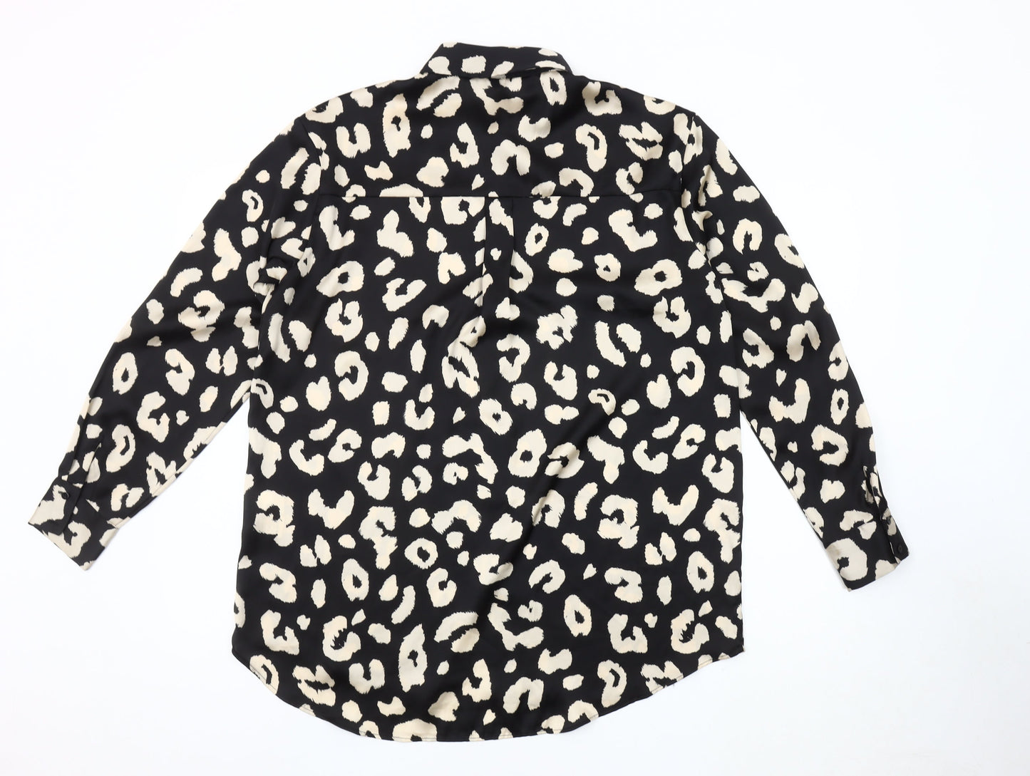 Zara Women's Black Animal Print Button-Up Shirt Size 12