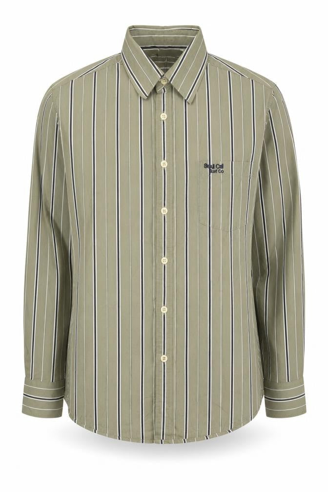 SoulCal Men's Green Striped Button-Up Shirt L