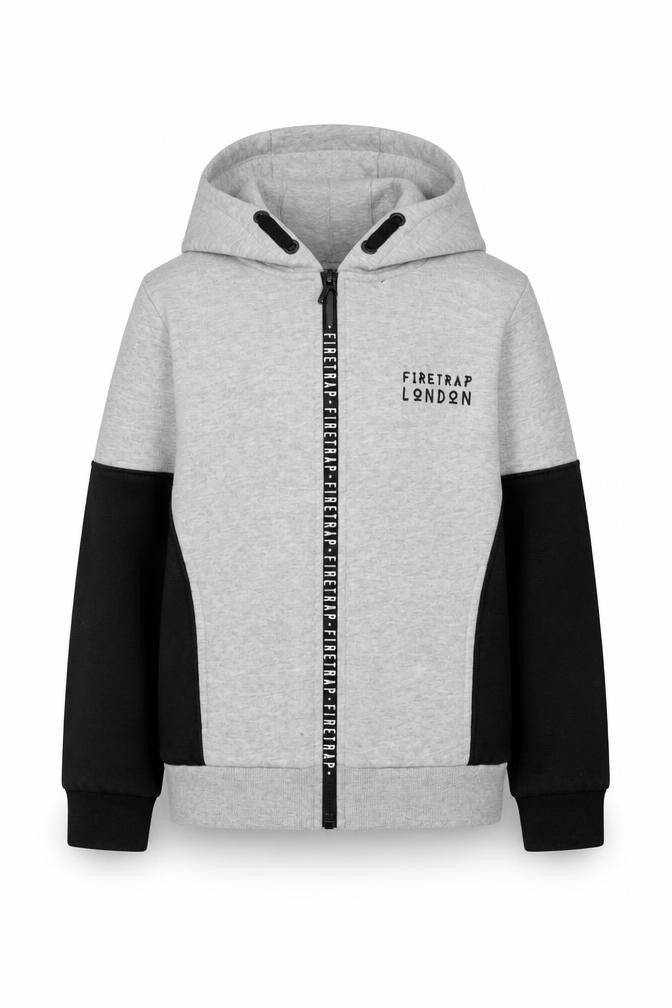 Firetrap Boys Grey and Black Full Zip Hoodie, Size 9-10 Years