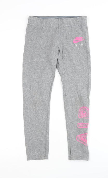 Additional front view of Nike girls’ grey leggings - m - tight fit