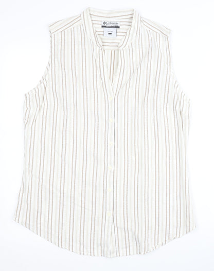 Columbia Womens Beige Striped Button-Up Top L
