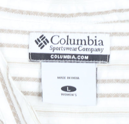 Columbia Womens Beige Striped Button-Up Top L