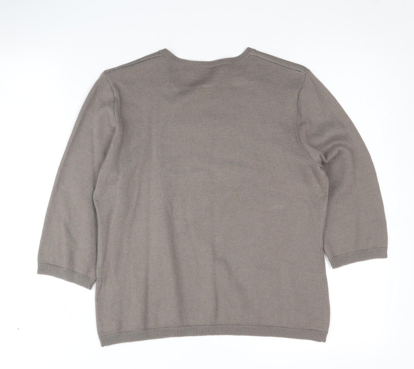 Jacques Vert Women's Grey 3/4 Sleeve Embroidered Jumper