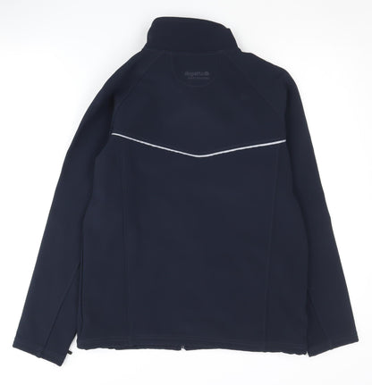 Back view of Regatta women’s blue softshell jacket, size UK 34