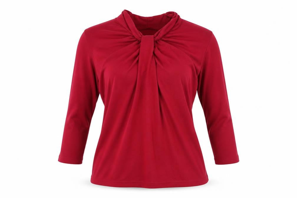 ISLE Women's Red 3/4 Sleeve Cowl Neck Blouse, M
