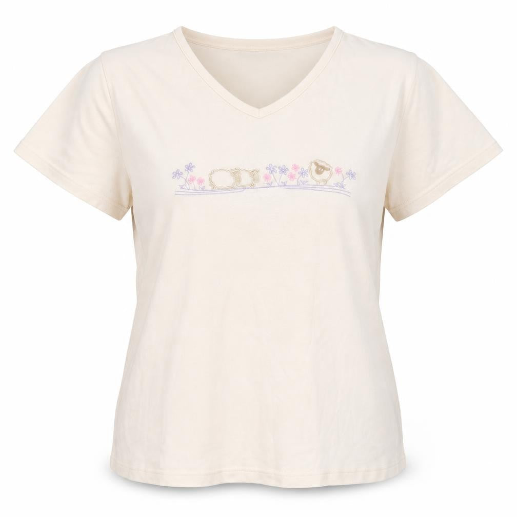 EWM Women's Beige Embroidered T-Shirt - Size L