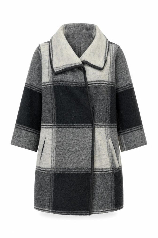 Paul Costelloe Women's Grey Plaid Wool Overcoat