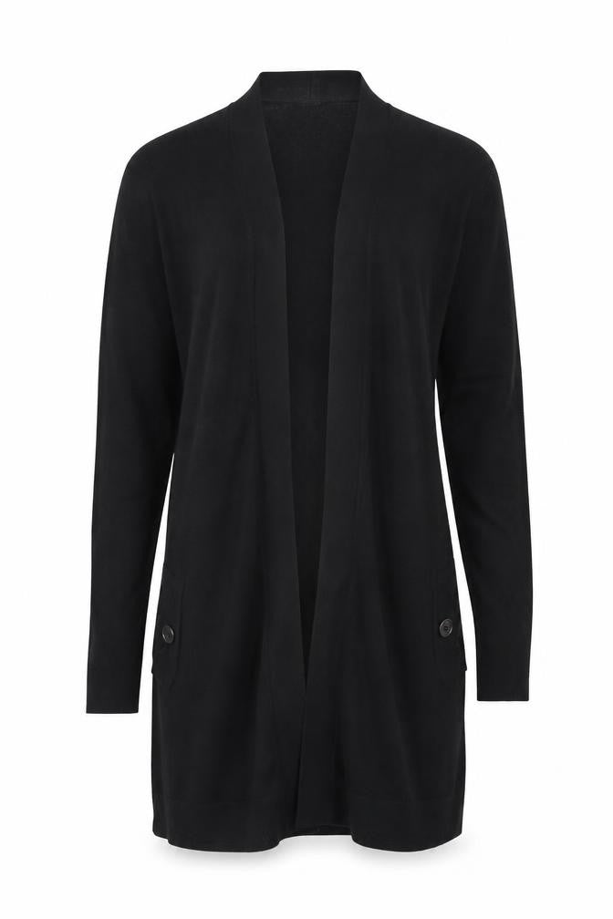 Wallis Women's Black Open Front Cardigan, Size S, Button Accent