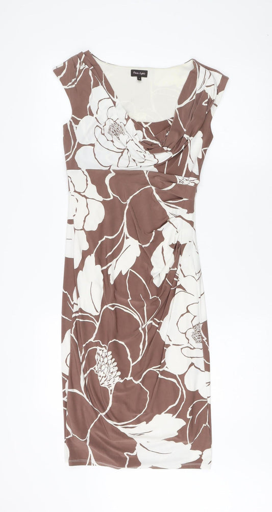 Phase Eight Women's Brown Ivory Floral Sheath Dress Size 8
