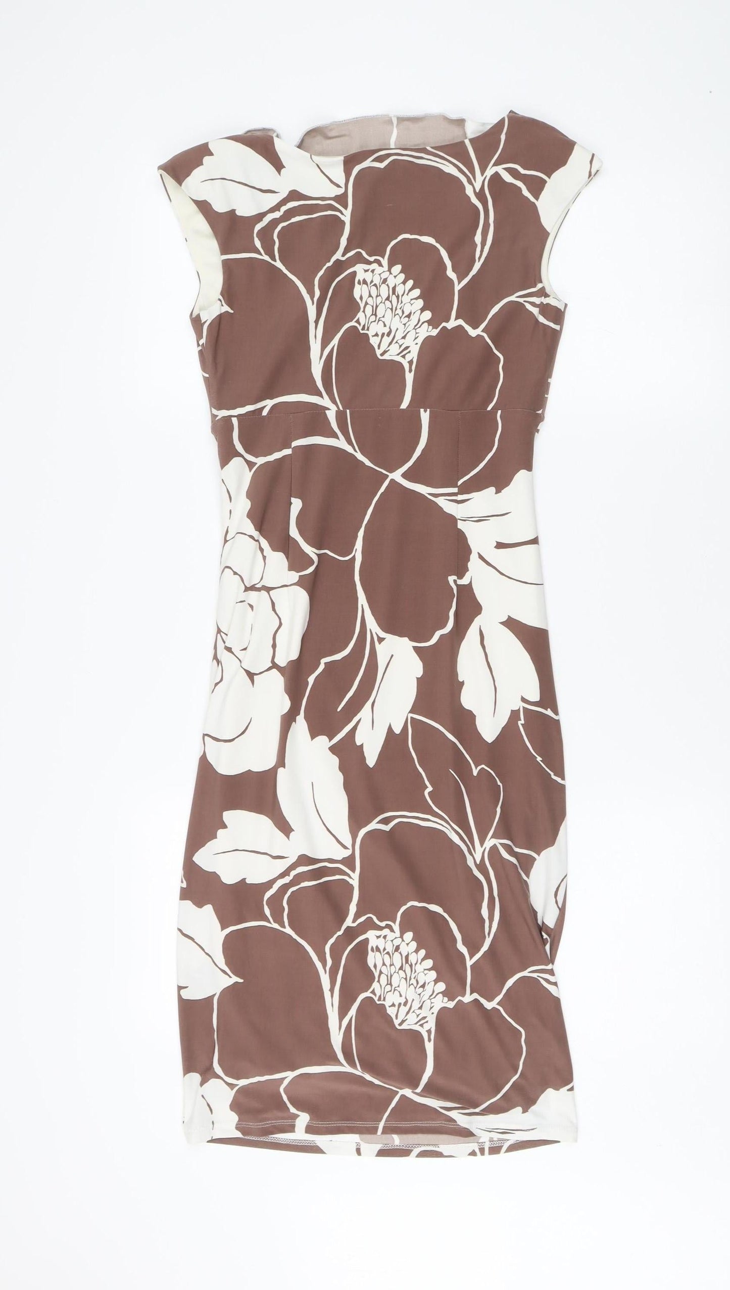 Phase Eight Women's Brown Ivory Floral Sheath Dress Size 8