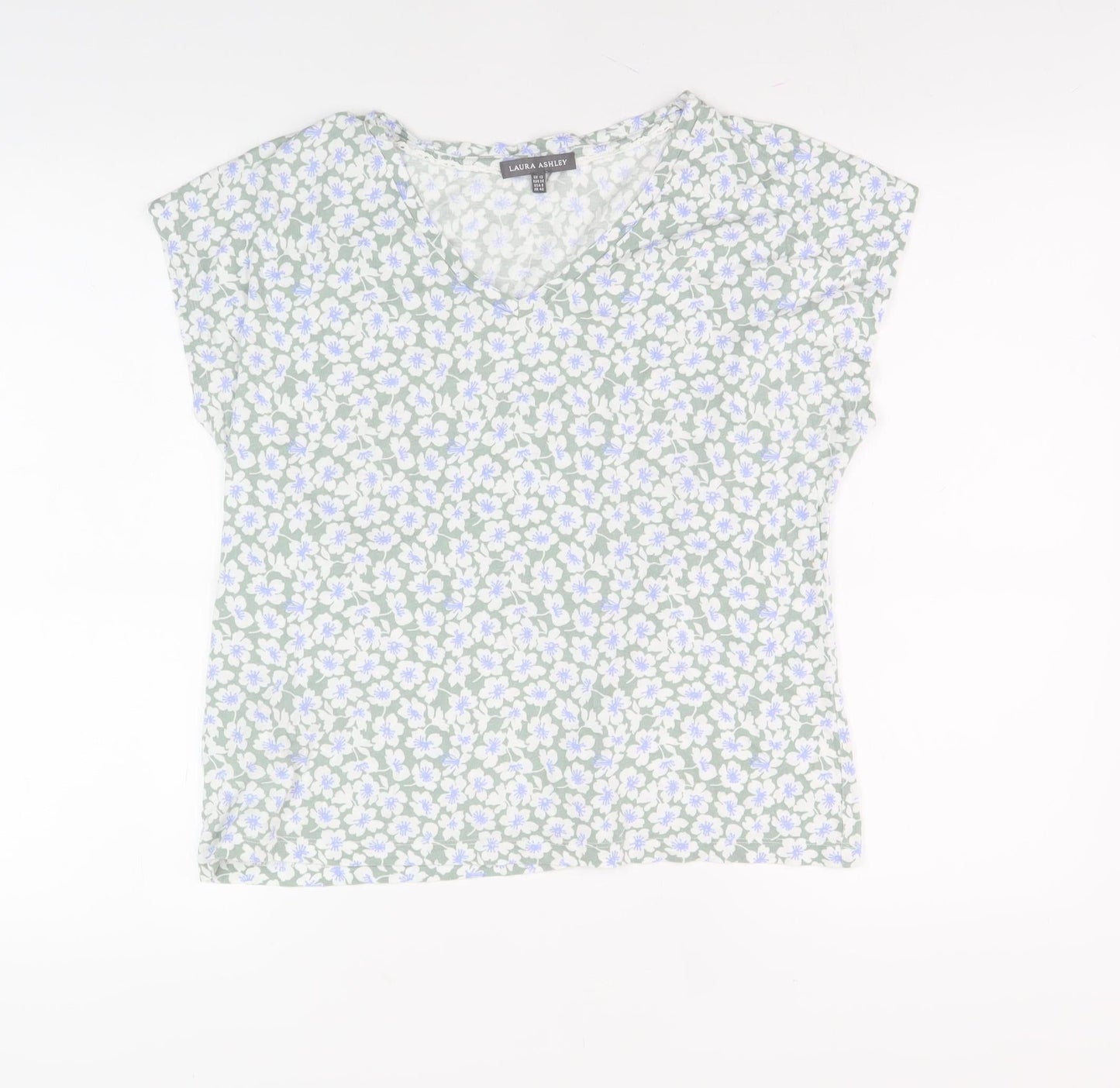 Laura Ashley Women's Green Floral V-Neck T-Shirt Size 12