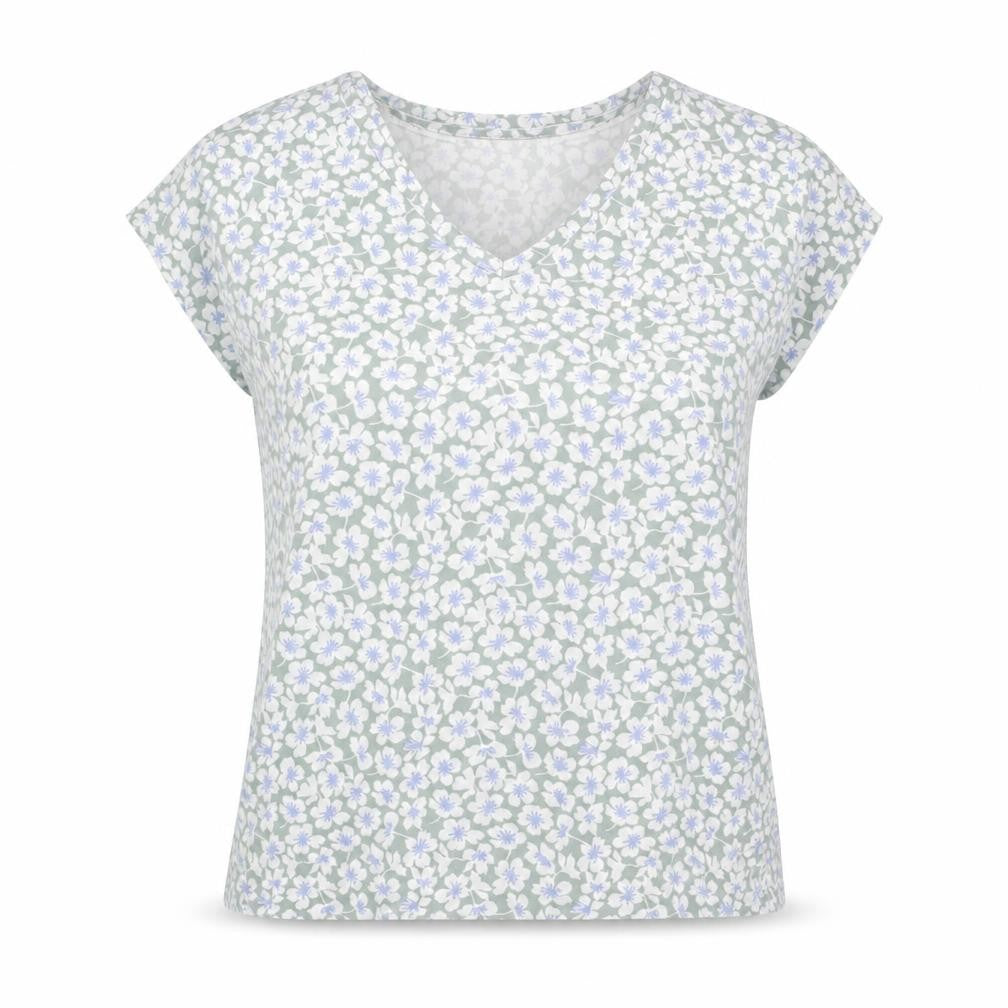 Laura Ashley Women's Green Floral V-Neck T-Shirt Size 12