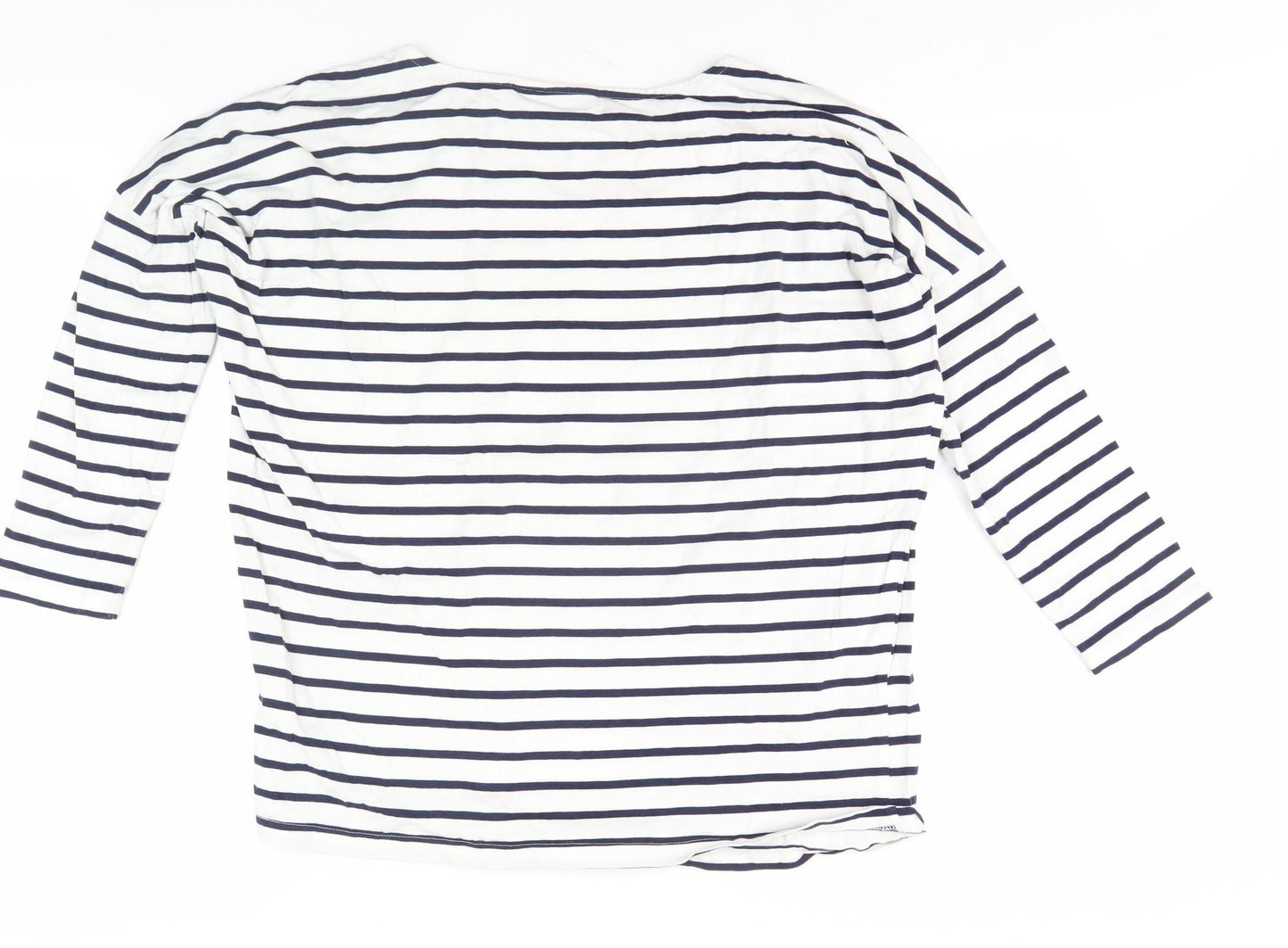JoJo Maman Bébé Women's White Striped 3/4 Sleeve T-Shirt