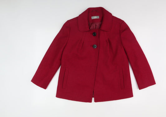 Wallis Women's Red Pea Coat, Size 10, Buttoned Style