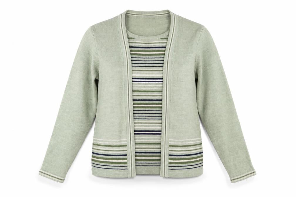 Honor Millburn Women's Green Cardigan Medium Striped Knit