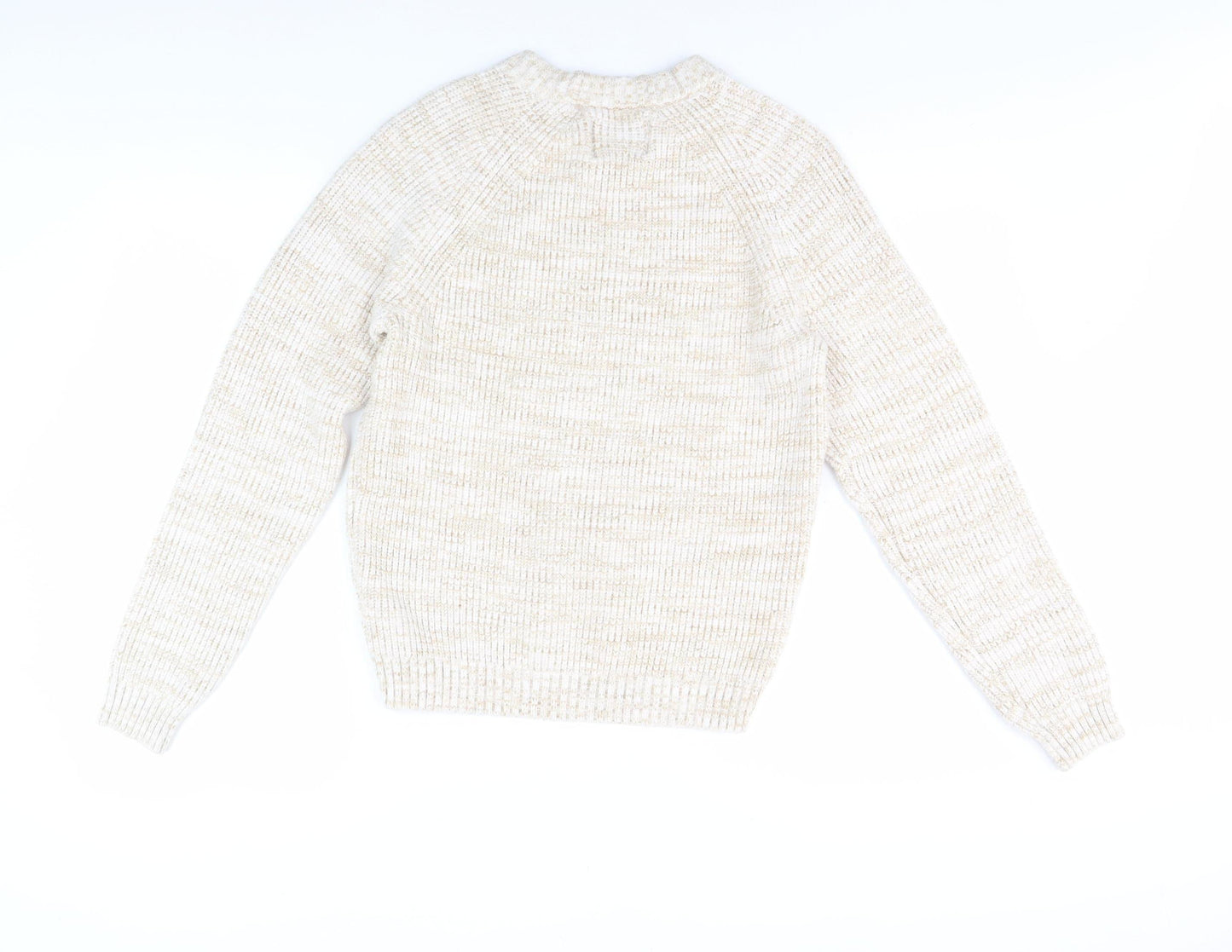 Hollister Women's Beige Crew Neck Chunky-Knit Jumper S