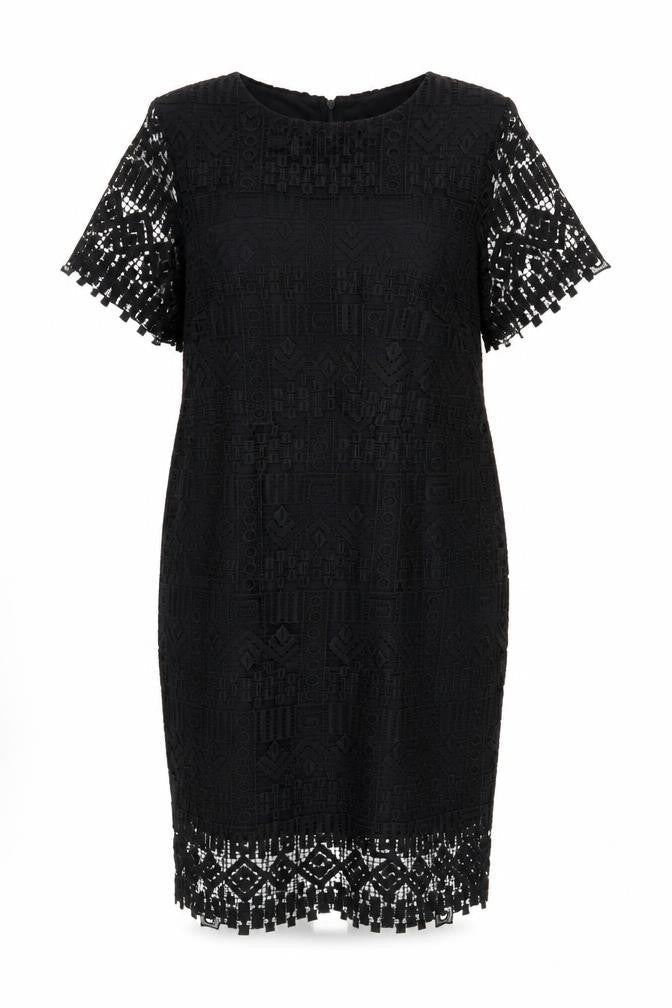 Fenn Wright Manson Women's Black Fringe Lace Dress Zip Closure