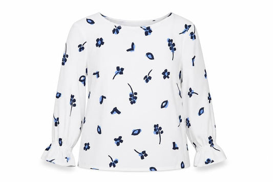 Front view of French Connection Women's White Floral Blouse, size 8