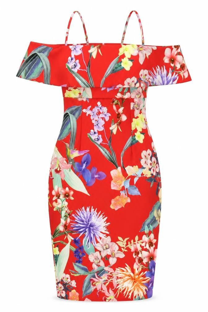 Lipsy Women's Red Floral Bodycon Dress Size 10