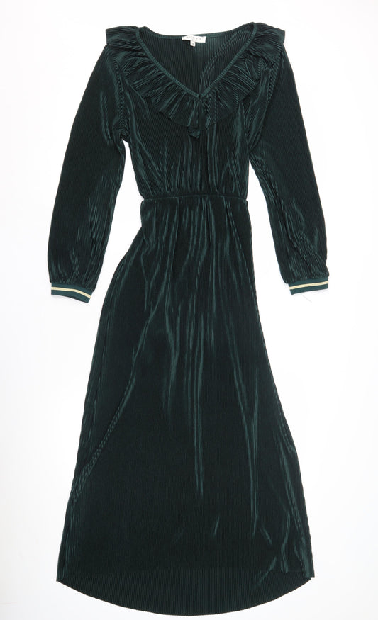 Purple's Paris Women Green M Ruffle Dress Long Sleeve