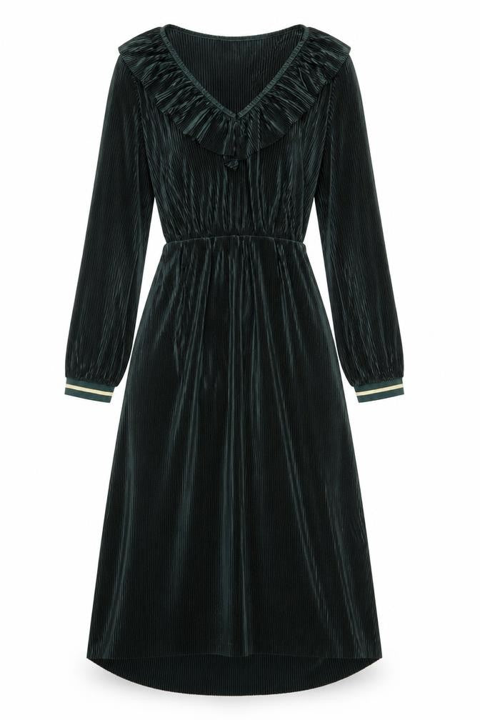 Purple's Paris Women Green M Ruffle Dress Long Sleeve