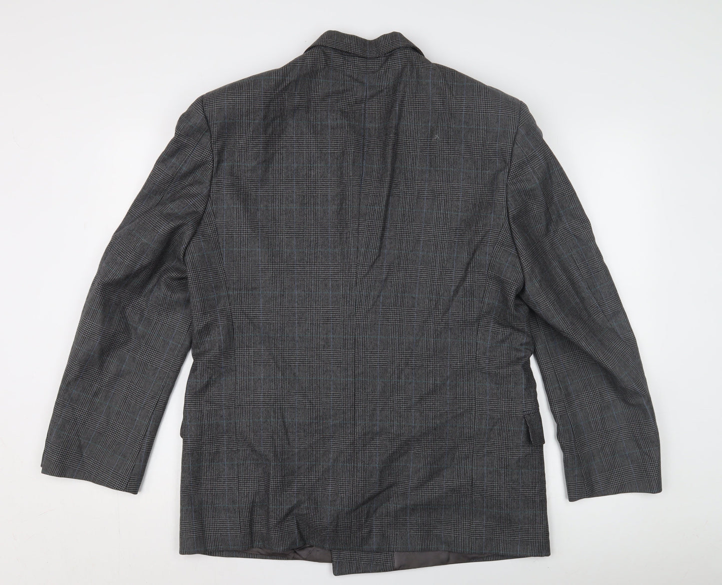 Jaeger Men's Grey Checked Wool Blazer, 52S, Elegant Formal Style
