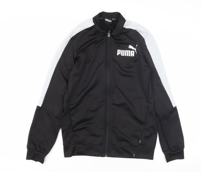 Additional front view of Puma boys’ black track jacket - large, hooded, polyester