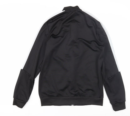 Back view of Puma boys’ black track jacket - large, hooded, polyester