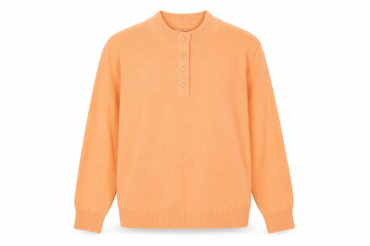 Damart Women's Orange XL Henley Wool Blend Jumper
