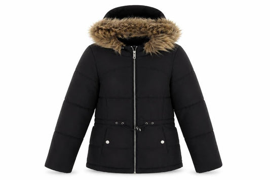 H&M Women's Black Puffer Jacket XS Fur Trim