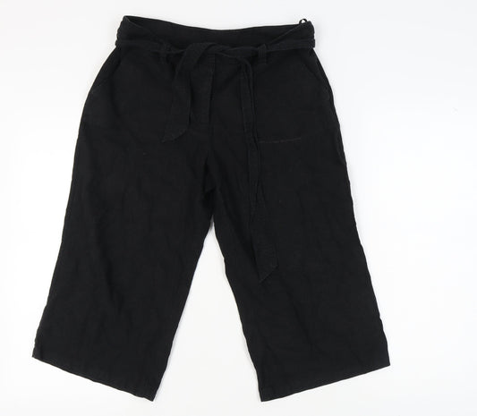 Wallis Women's Black Linen Wide-Leg Trousers, Size 12