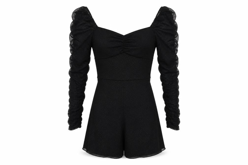 Quiz Women's Black Long Sleeve Ruffle Playsuit Size 10