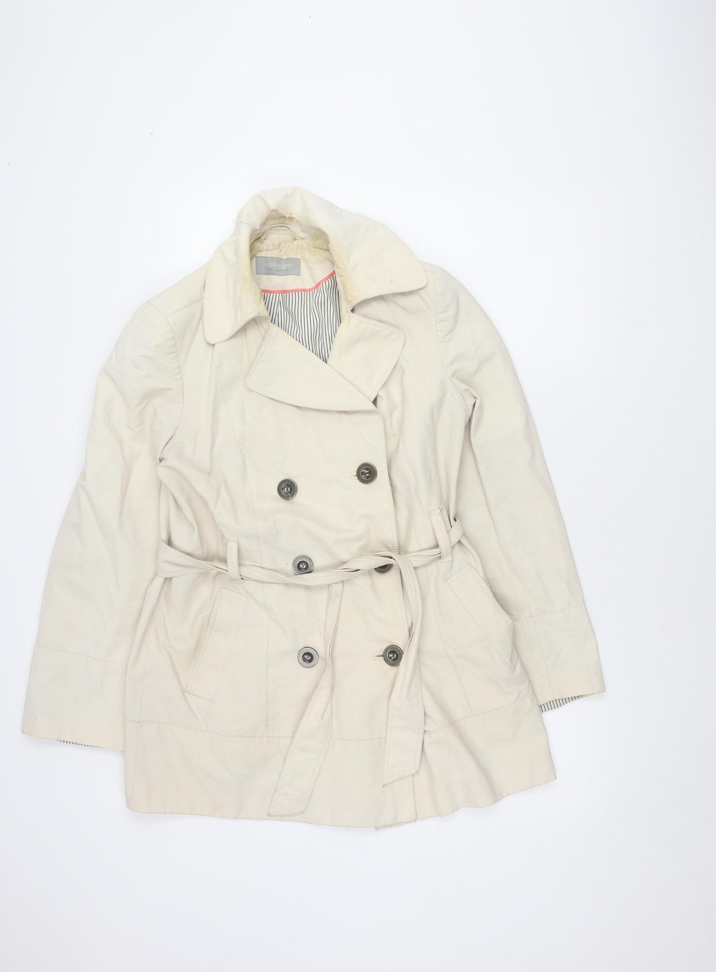 Sophie Gray Women's Beige Trench Coat Size 14 Button Belted