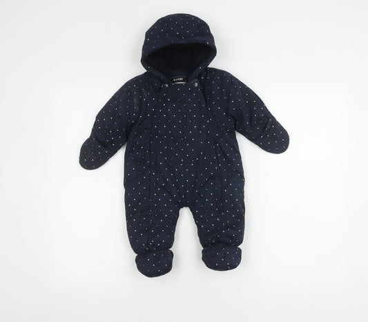 Kiabi Blue Unisex Baby Snowsuit, 0-3 Months, Polka Dot Pattern
