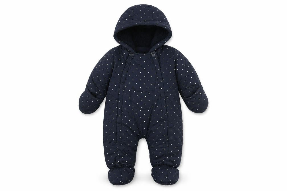 Kiabi Blue Unisex Baby Snowsuit, 0-3 Months, Polka Dot Pattern