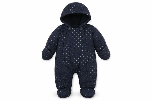 Kiabi Blue Unisex Baby Snowsuit, 0-3 Months, Polka Dot Pattern